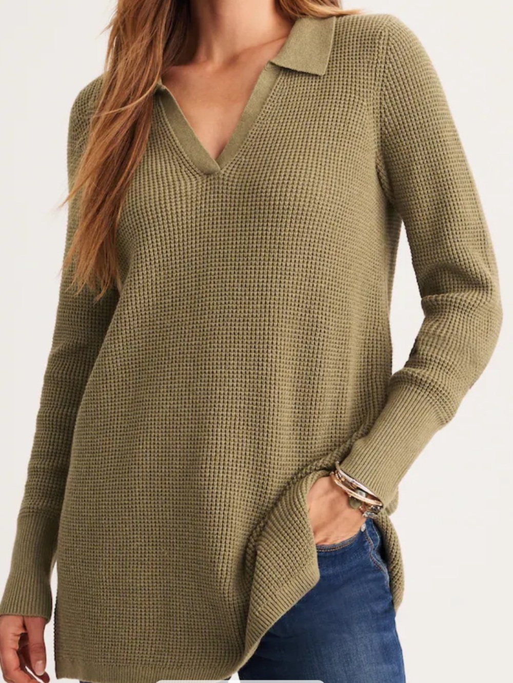 NWT J. Jill Textured Johnny-Collar Sweater Tunic In Ochre Heather Small Petite